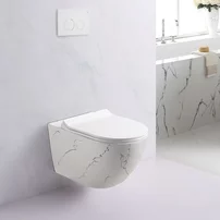 Set vas WC suspendat Inter Ceramic Rimless cu capac slim alb marmura finisaj lucios