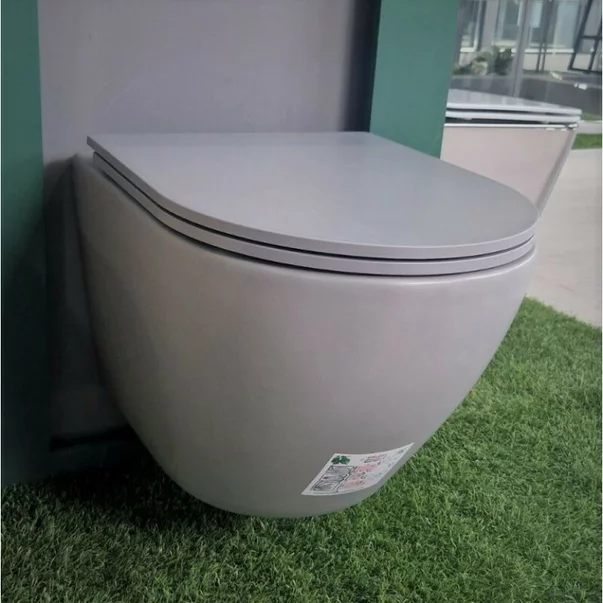 Set vas WC suspendat Inter Ceramic Rimless cu capac slim gri finisaj mat picture - 2