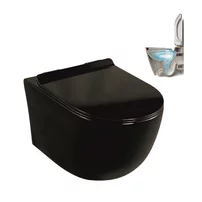 Set vas WC suspendat Inter Ceramic Rimless cu capac slim softclose finisaj negru lucios