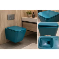 Set vas WC suspendat Inter Ceramic Rimless verde albastrui inchis mat cu capac softclose