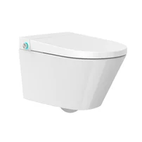 Set vas WC suspendat Inter Ceramic Smart Rimless cu functie bideu electric alb lucios si capac softclose