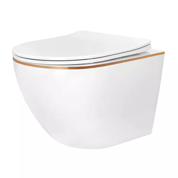 Set vas WC suspendat Rea Carlo alb - auriu cu capac softclose si bideu alb picture - 2