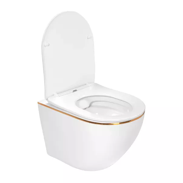 Set vas WC suspendat Rea Carlo alb - auriu cu capac softclose si bideu alb picture - 4