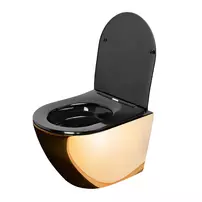 Set vas WC suspendat Rea Carlo Mini auriu cu capac softclose negru lucios