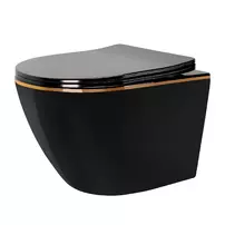 Set vas WC suspendat Rea Carlo Mini negru - auriu lucios cu capac softclose