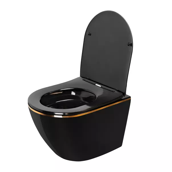 Set vas WC suspendat Rea Carlo Mini negru - auriu lucios cu capac softclose picture - 2