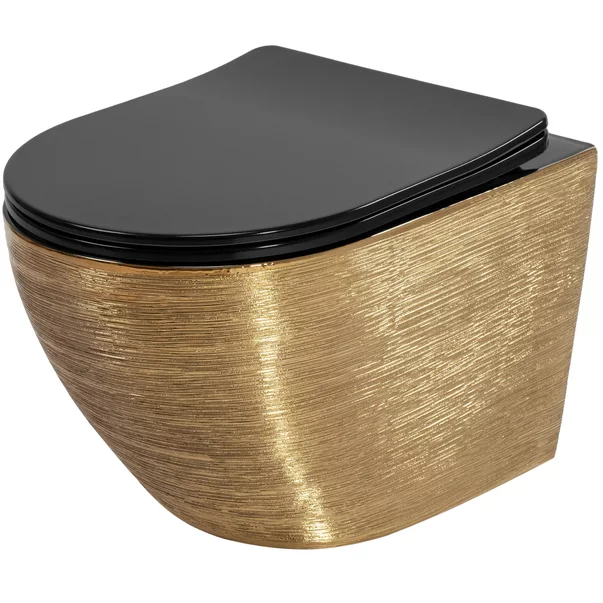 Set vas wc suspendat Rea Carlo rimless auriu periat cu capac softclose negru picture - 2