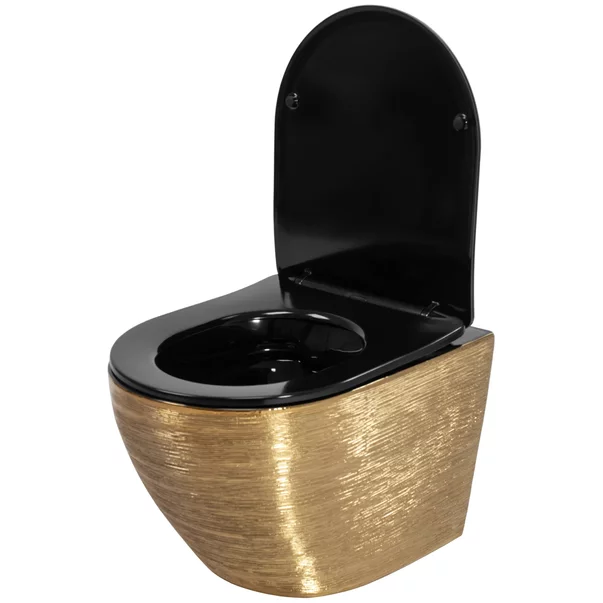 Set vas wc suspendat Rea Carlo rimless auriu periat cu capac softclose negru picture - 5