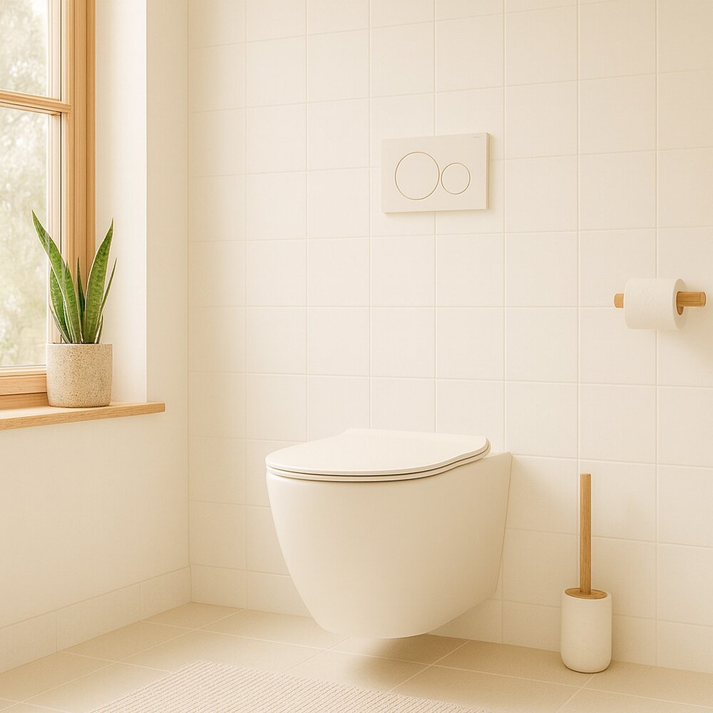 Set vas WC suspendat Rune Ivaldi bej finisaj mat cu capac slim