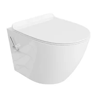 Set vas WC suspendat Rune Vedis cu functie de bideu Rimless alb si capac slim softclose