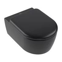 Set vas WC suspendat Villeroy&Boch Skyla Combi-Pack Rimless TwistFlush cu capac softclose negru Pure Black CeramicPlus