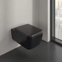 Set vas WC suspendat Villeroy&Boch Skyla Combi-Pack TwistFlush Rimless cu capac softclose negru Pure Black CeramicPlus