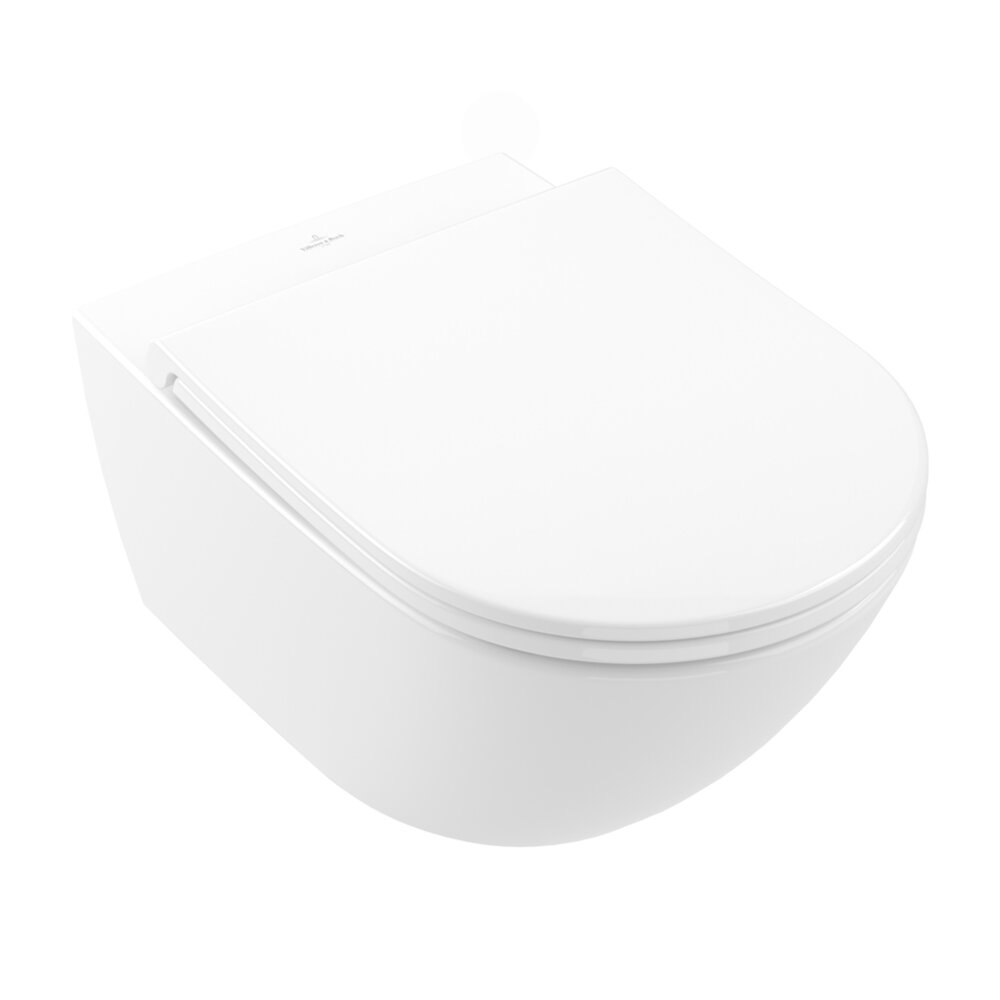 Set vas WC suspendat Villeroy&Boch Universo TwistFlush Rimless cu capac softclose alb Alpin CeramicPlus