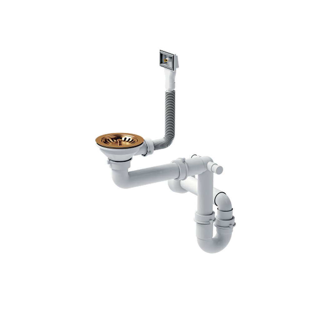 Sifon cu capac scurgere Quadron Unique pentru chiuvete inox finisaj cupru