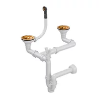 Sifon manual Quadron finisaj cupru pentru chiuvete granit cu 2 cuve