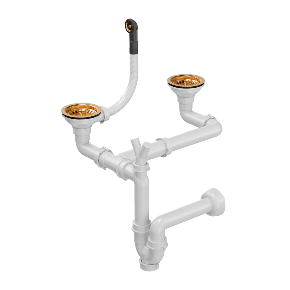 Sifon manual Quadron finisaj cupru pentru chiuvete granit cu 2 cuve