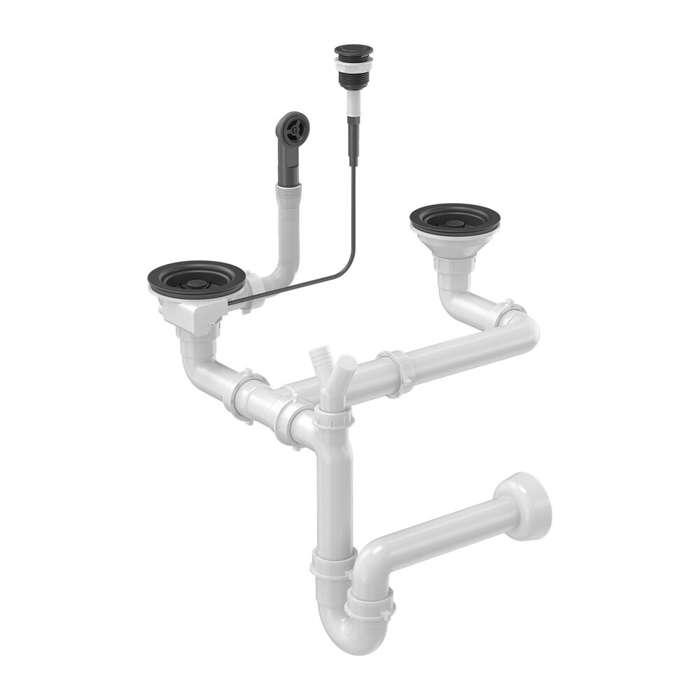 Sifon Push to Open Quadron Unique finisaj negru carbon pentru chiuvete granit 2 cuve