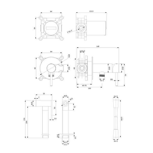 Baterie bideu incastrata Omnires Contour cu dus igienic finisaj alb ma picture - 2