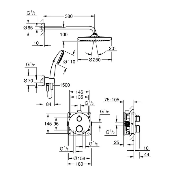 Sistem de dus Grohe Grohtherm Tempesta 210 incastrat cu baterie rotunda picture - 3