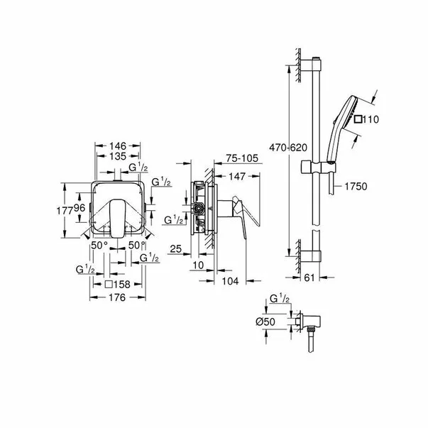 Sistem de dus incastrat Grohe Cubeo Tempesta cu para 2 functii fara corp ingropat finisaj crom lucios picture - 4