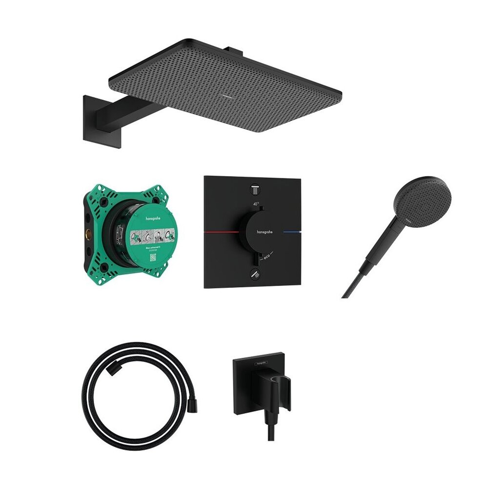 Sistem de dus incastrat Hansgrohe Raindance Alive Q cu termostat si corp ingropat finisaj negru mat