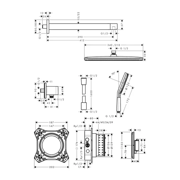 Sistem de dus incastrat Hansgrohe Raindance Alive Q cu termostat si corp ingropat finisaj negru mat picture - 5