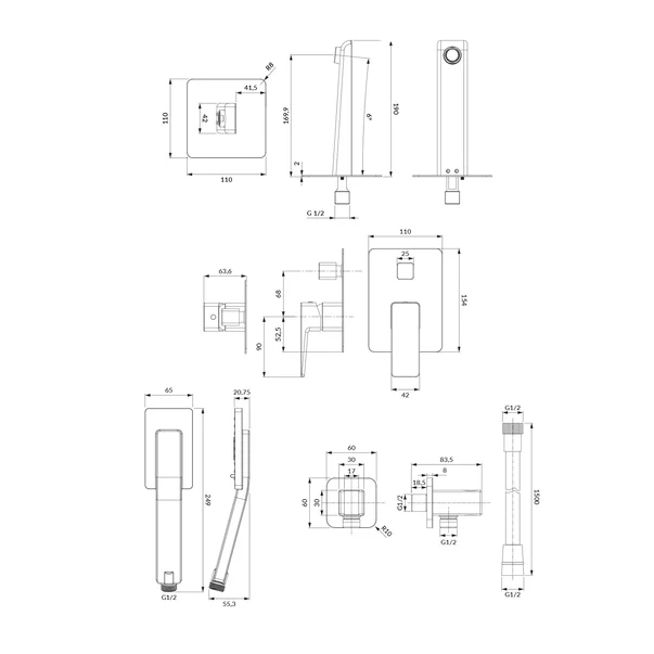 Sistem de dus incastrat Omnires Parma cu baterie monocomanda finisaj grafit periat picture - 2