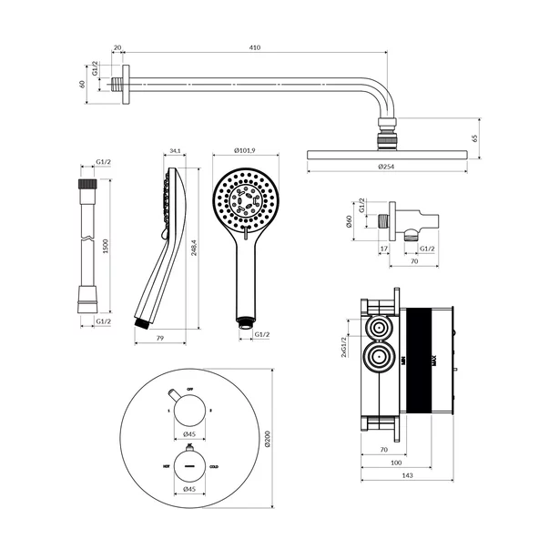 Sistem de dus incastrat Omnires Y cu baterie termostatata finisaj alb mat picture - 2