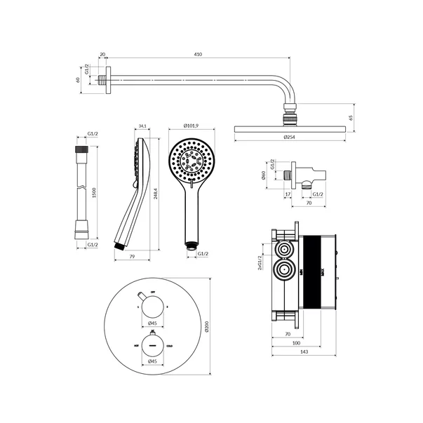 Sistem de dus incastrat Omnires Y cu baterie termostatata finisaj nichel periat picture - 2