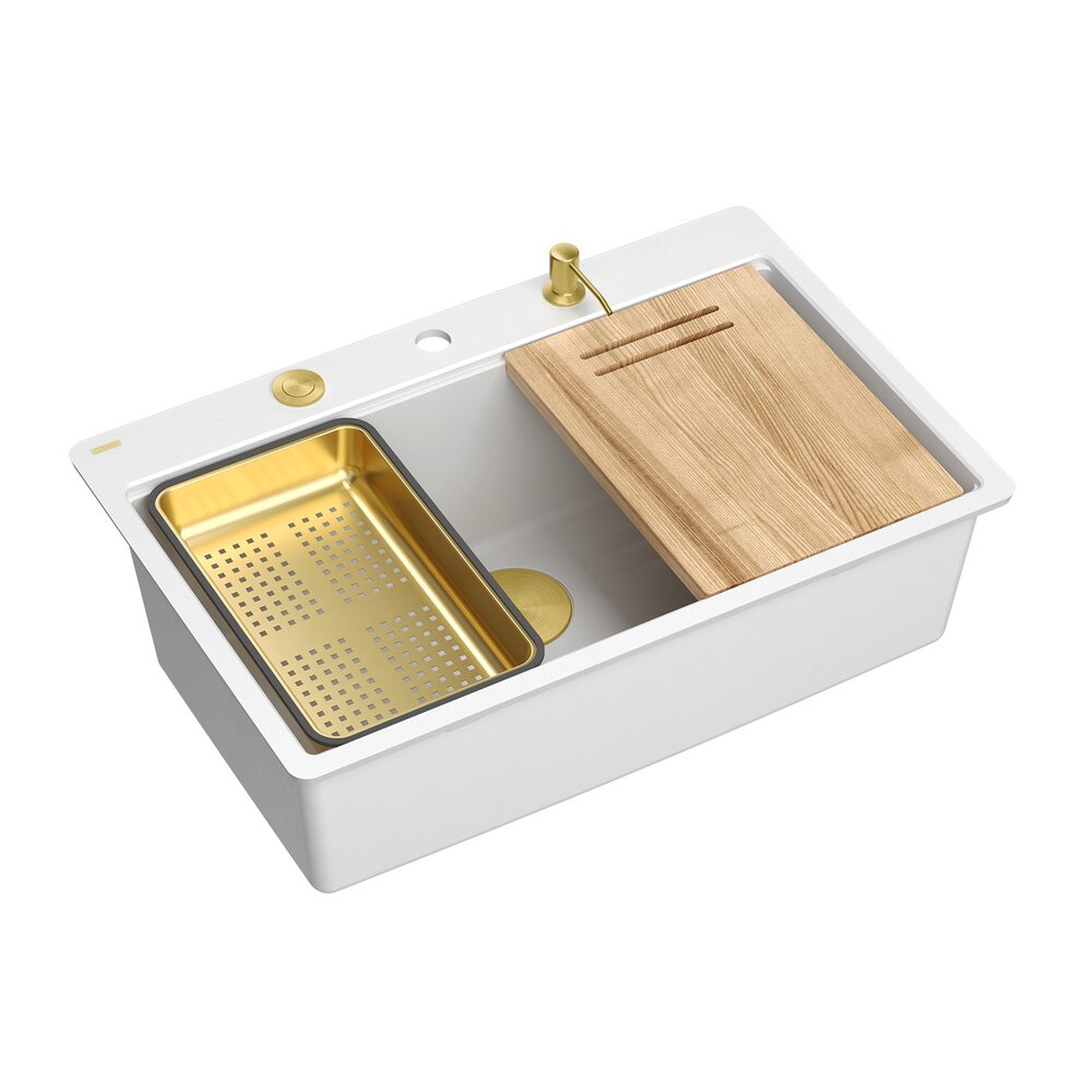 Statie de lucru incastrata Quadron Unique Marc 110 alb - auriu 1 cuva 75x49 cm