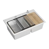 Statie de lucru incastrata Quadron Unique Marc 120 alb - inox 2 cuve 76x50 cm