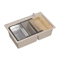Statie de lucru incastrata Quadron Unique Marc 120 bej - inox 2 cuve 76x50 cm
