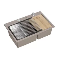 Statie de lucru incastrata Quadron Unique Marc 120 bej soft taupe - inox 2 cuve 76x50 cm