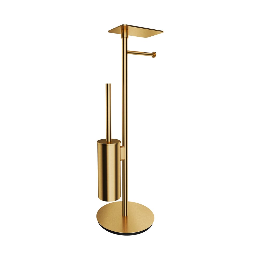 Suport hartie freestanding Omnires Modern Project cu spatiu pentru perie si raft finisaj auriu periat Baie > Accesorii baie > Accesorii toaleta > Promoții > Noutati neakaisa.ro