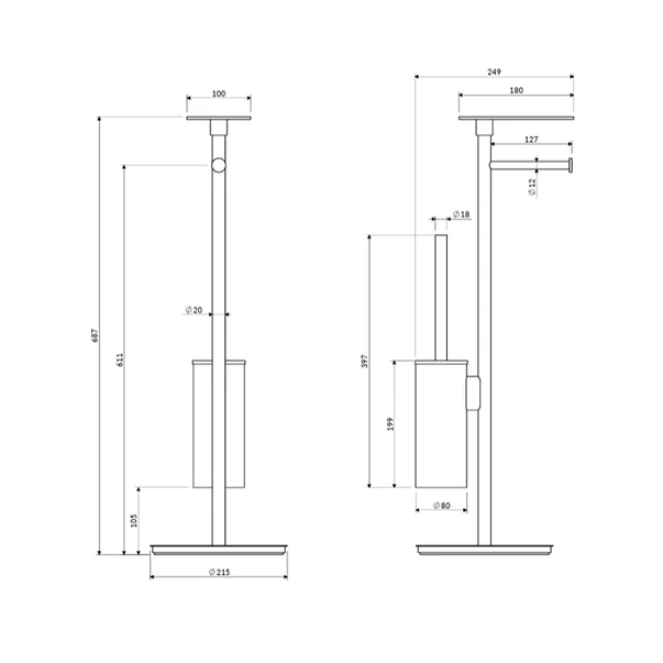 Suport hartie freestanding Omnires Modern Project cu spatiu pentru perie si raft finisaj crom lucios picture - 5