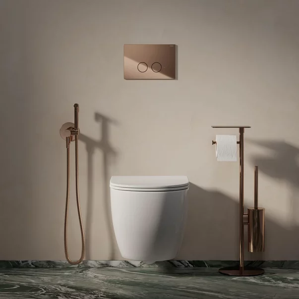 Suport hartie freestanding Omnires Modern Project cu spatiu pentru perie si raft finisaj cupru lucios picture - 2
