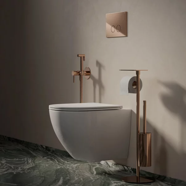 Suport hartie freestanding Omnires Modern Project cu spatiu pentru perie si raft finisaj cupru lucios picture - 3