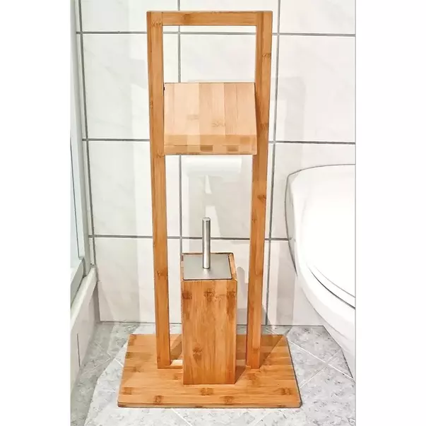 Suport hartie igienica Rea cu perie WC lemn natural mat picture - 2