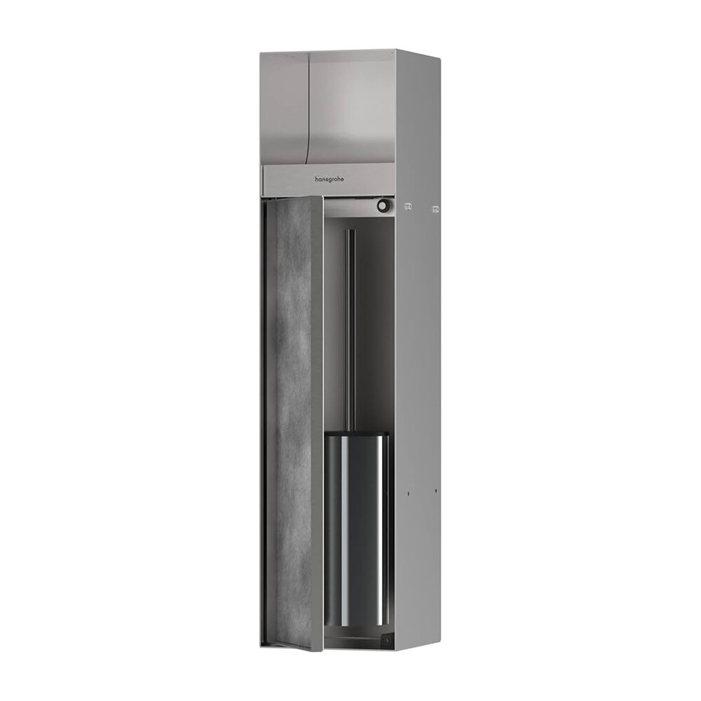 Suport incastrat pentru hartie igienica cu perie WC Hansgrohe XtraStoris Rock otel periat