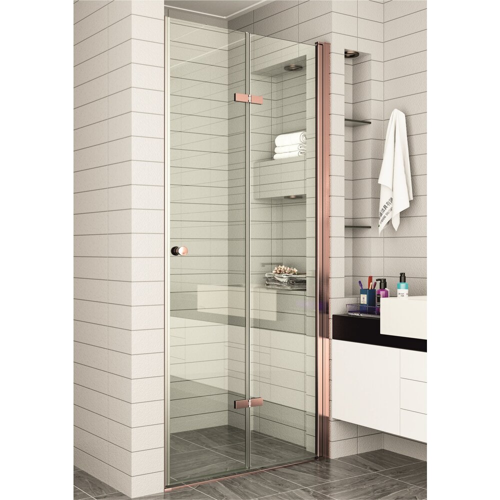 Usa de nisa pliabila Inter Ceramic 90 cm sticla transparenta 6 mm profil rose gold lucios