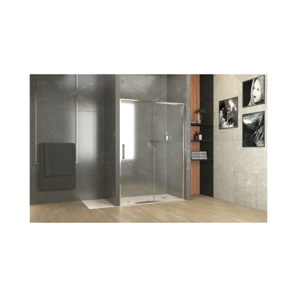 Usa de nisa glisanta Inter Ceramic sticla transparenta fumurie 5 mm profil crom lucios 140 cm