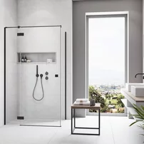 Usa de nisa batanta Radaway Essenza KDJ 100 cm sticla 6 mm finisaj negru mat-transparent deschidere stanga