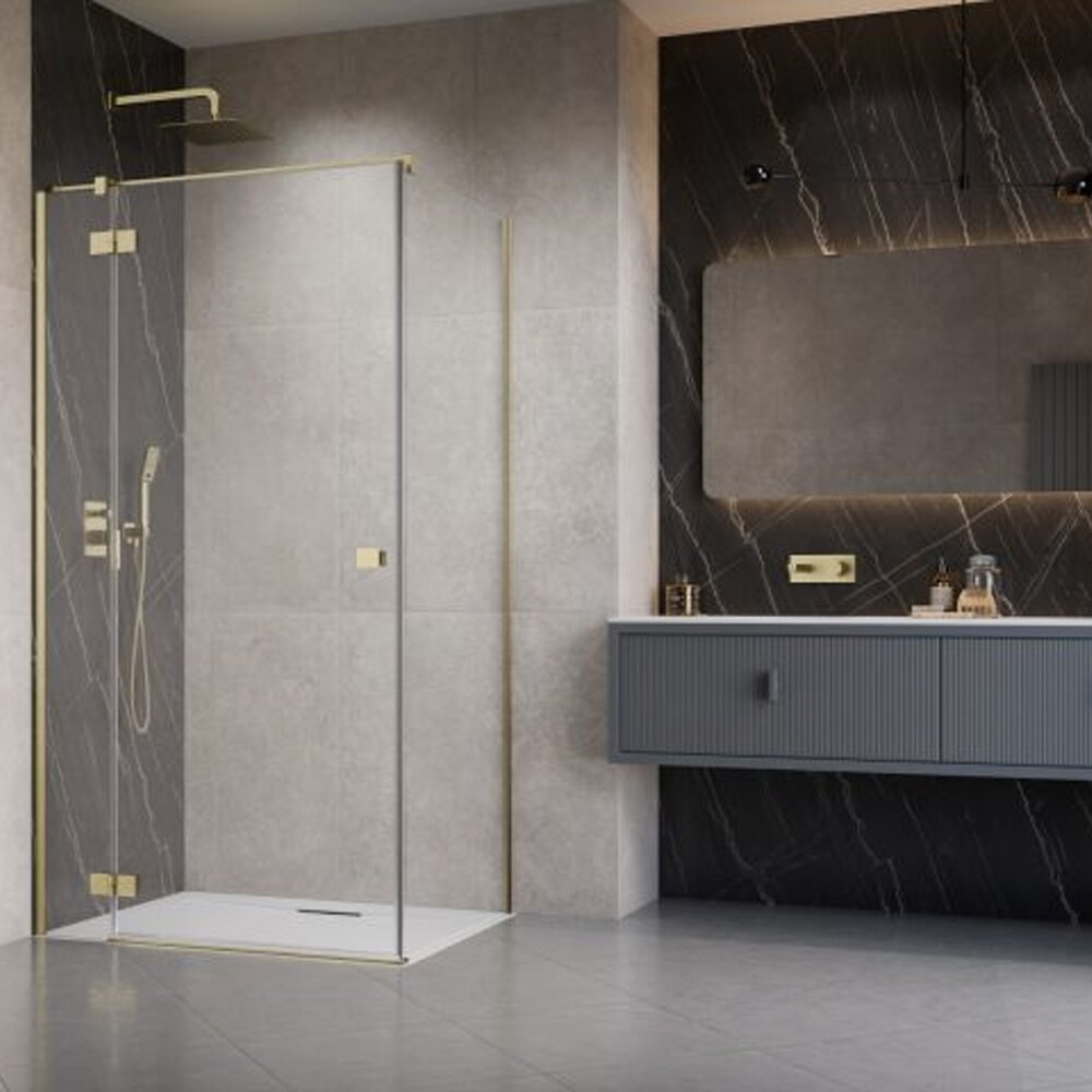 Usa de nisa batanta Radaway Essenza KDJ 110 cm sticla 6 mm finisaj auriu periat-transparent deschidere stanga