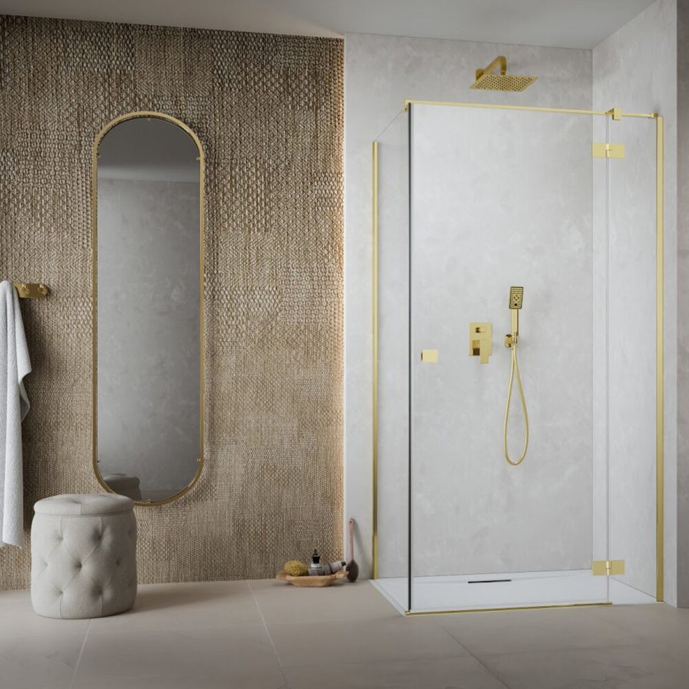 Usa de nisa batanta Radaway Essenza KDJ 120 cm sticla 6 mm finisaj auriu-transparent deschidere dreapta