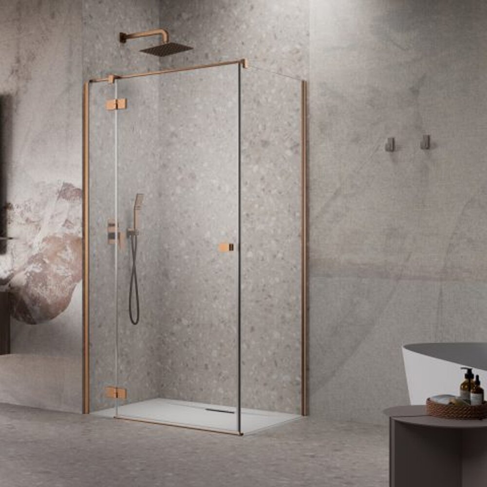 Usa de nisa batanta Radaway Essenza KDJ 80 cm sticla 6 mm finisaj cupru periat-transparent deschidere stanga