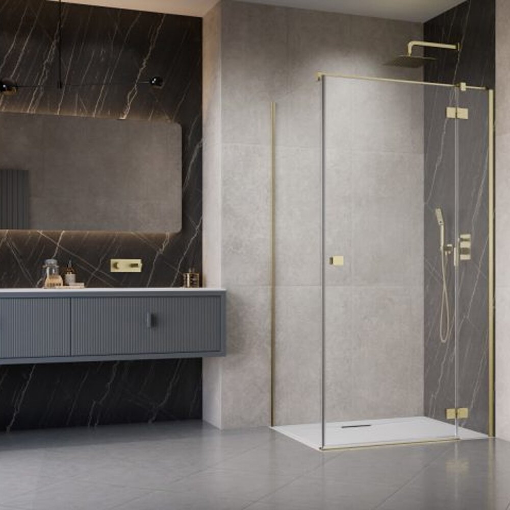 Usa de nisa batanta Radaway Essenza KDJ 90 cm sticla 6 mm finisaj auriu periat-transparent deschidere dreapta