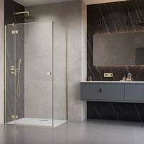 Usa de nisa batanta Radaway Essenza KDJ 90 cm sticla 6 mm finisaj auriu periat-transparent deschidere stanga