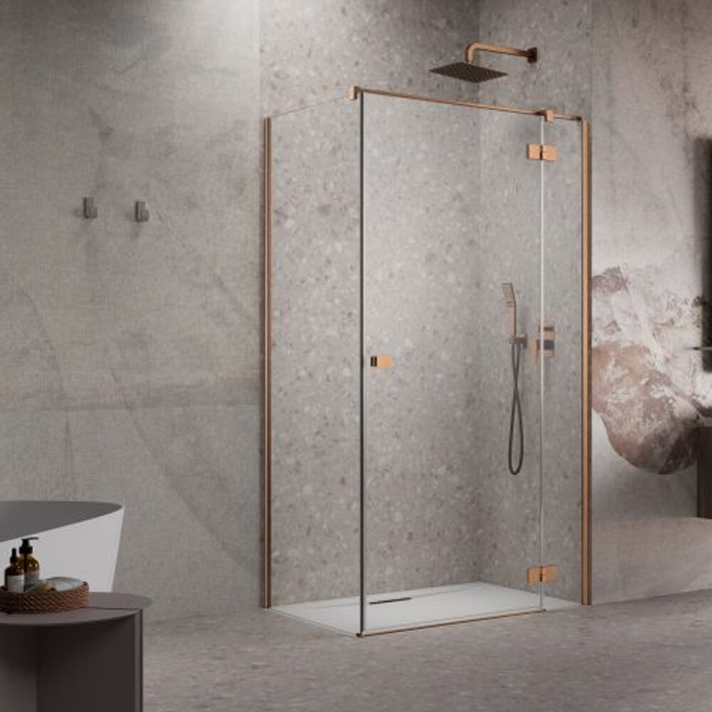 Usa de nisa batanta Radaway Essenza KDJ 90 cm sticla 6 mm finisaj cupru periat-transparent deschidere dreapta