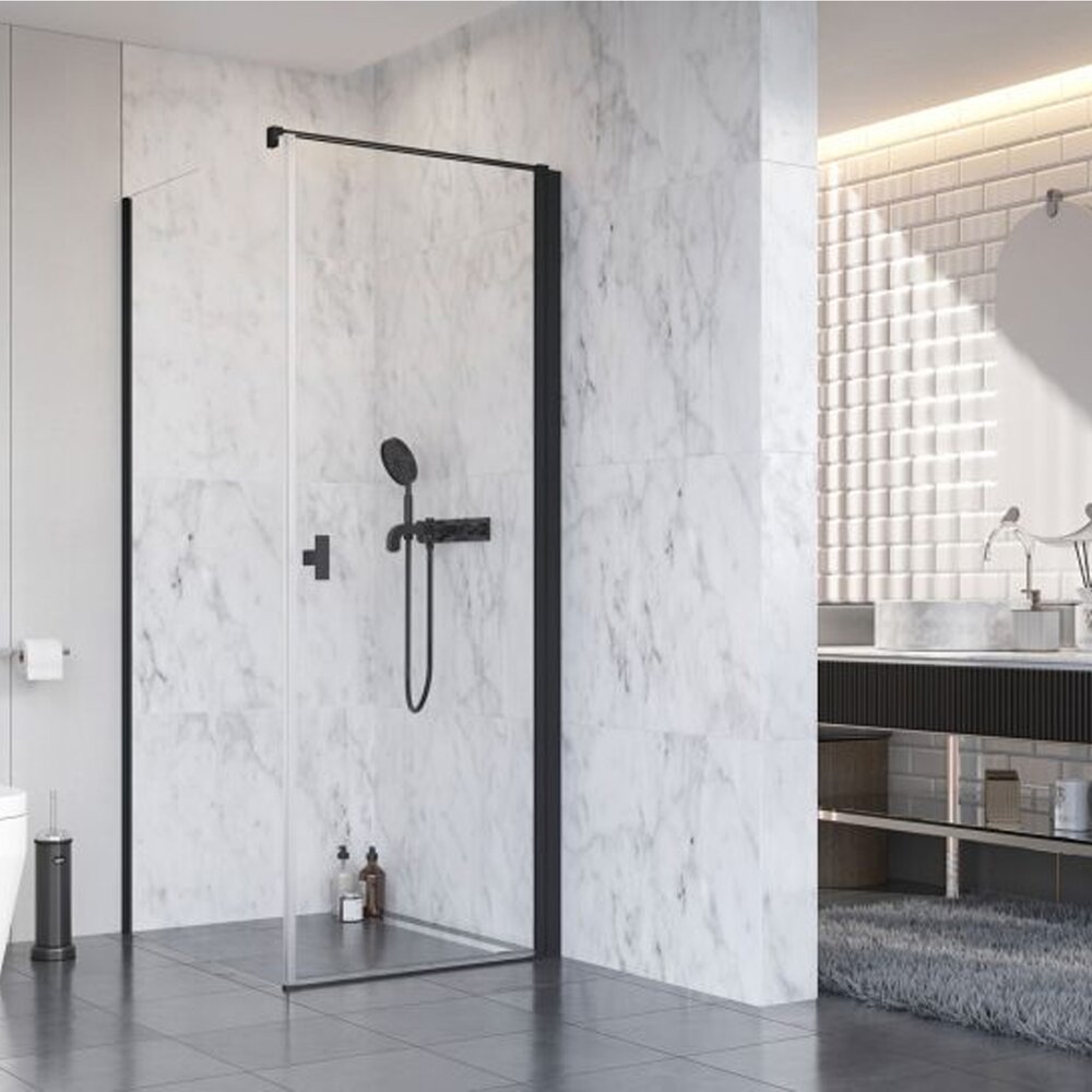 Usa de nisa batanta Radaway Nes KDJ I 100 cm sticla 6 mm negru-transparent deschidere dreapta