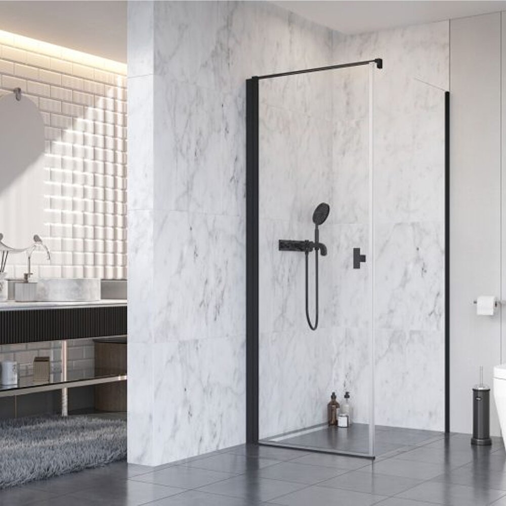 Usa de nisa batanta Radaway Nes KDJ I 90 cm sticla 6 mm negru-transparent deschidere stanga